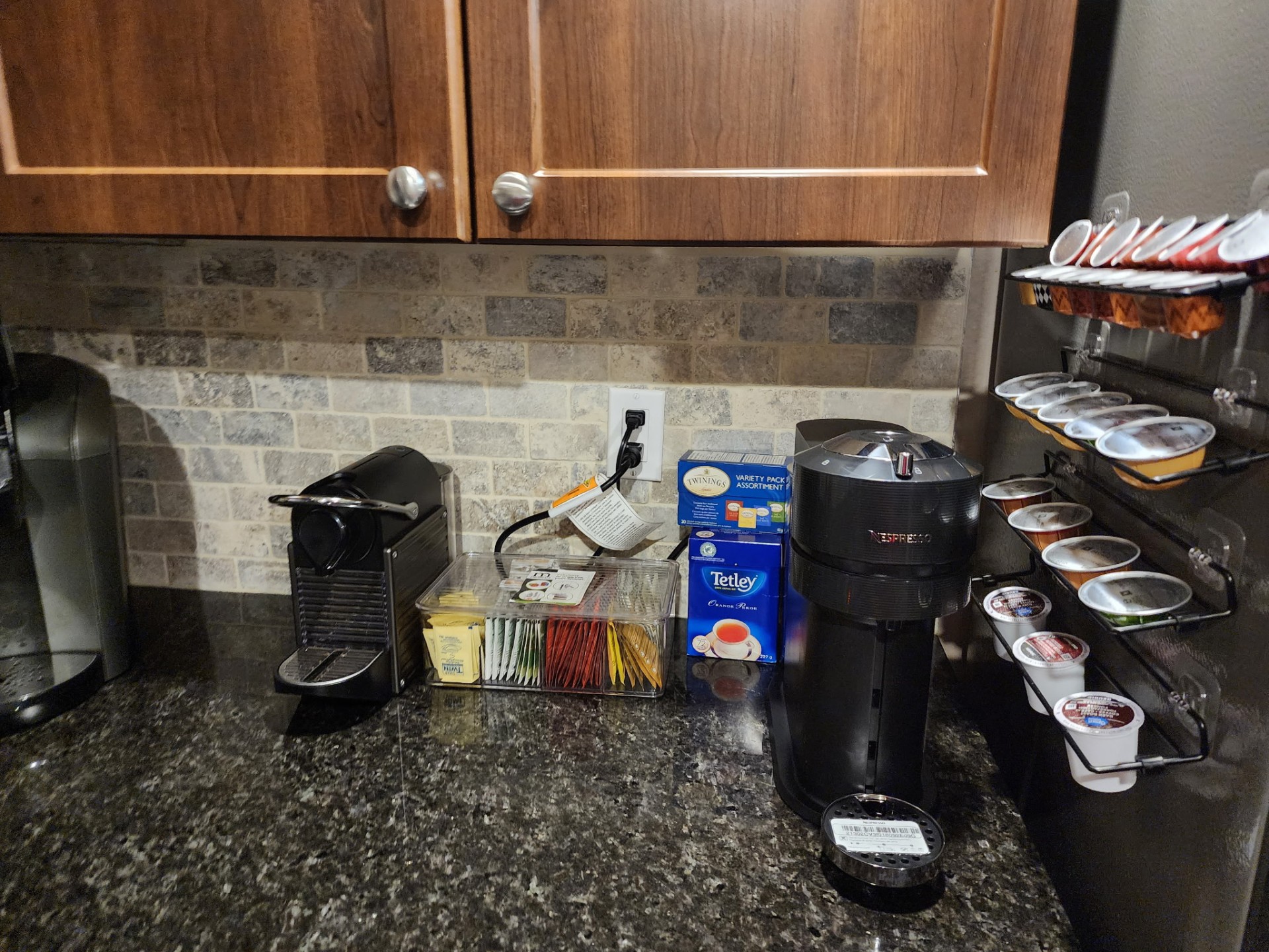 Freshly cleaned kitchen coffee and tea station